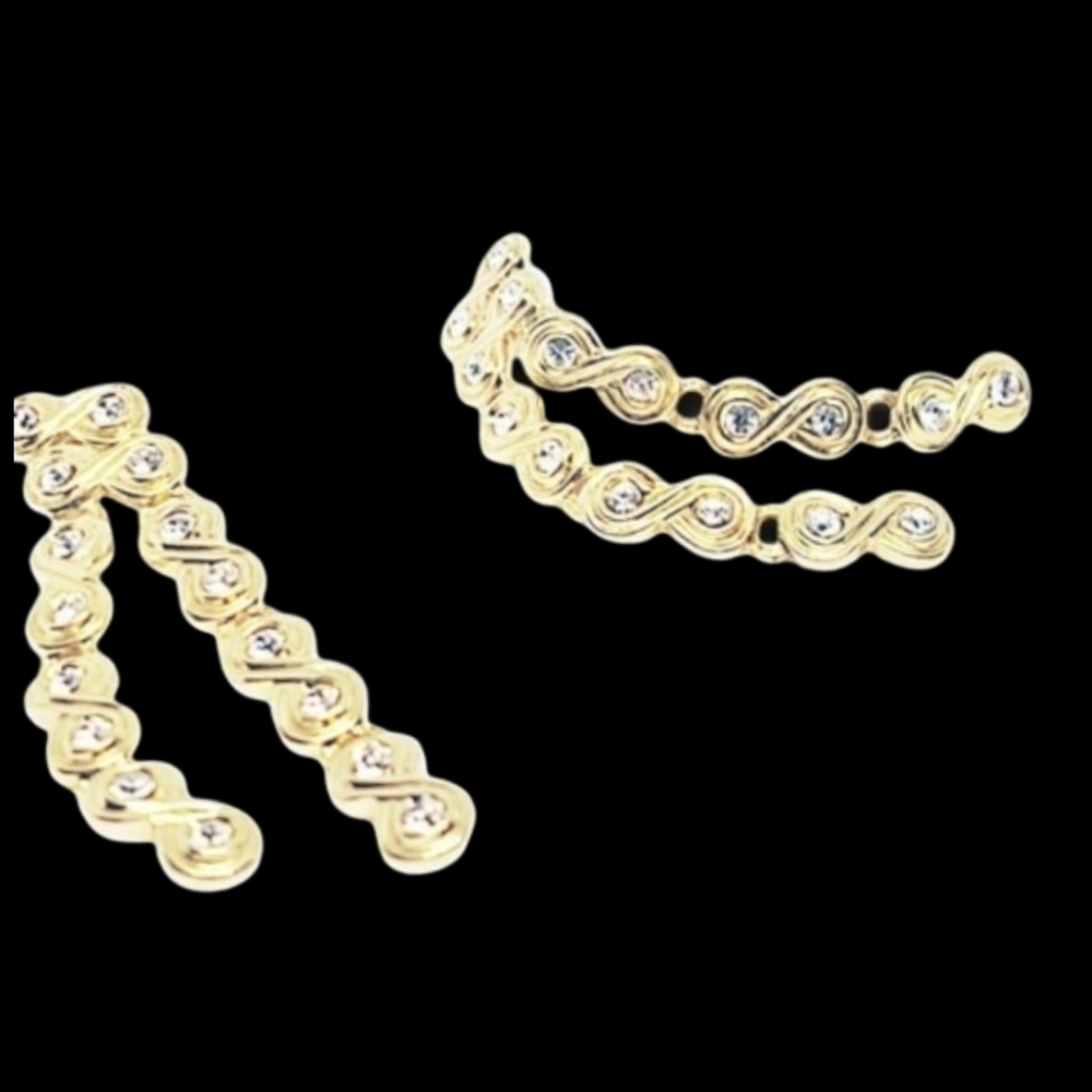 Dangling Gold Earrings with Clear Rhinestones - Picture 3 of 6